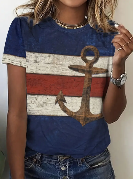 

Women's Anchor Short Sleeve Tee T-shirt Crew Neck Printing Casual Summer Graphic Tee Top, As picture, T-Shirts