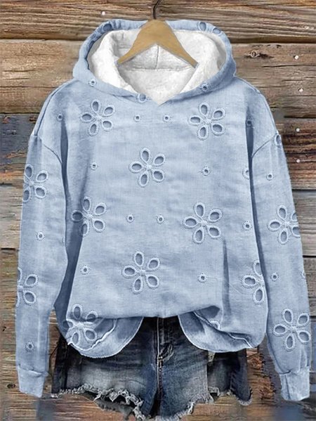

Vintage Lace Print Long Sleeve Casual Basic Hoodie, Blue, Hoodies&Sweatshirts