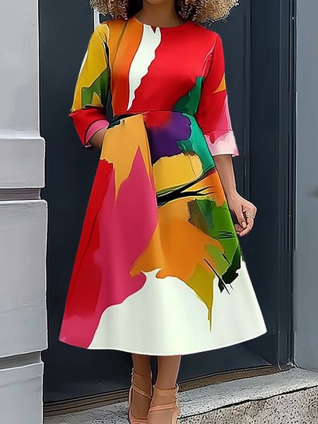 

Urban Random Print Midi Dress, As picture, Midi Dresses
