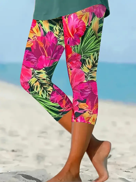 

Women's Floral Spring Print Casual Leggings, As picture, Pants