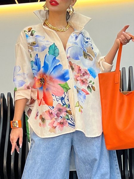 

Casual Floral Printing Loosen Shirt, As picture, Blouses and Shirts