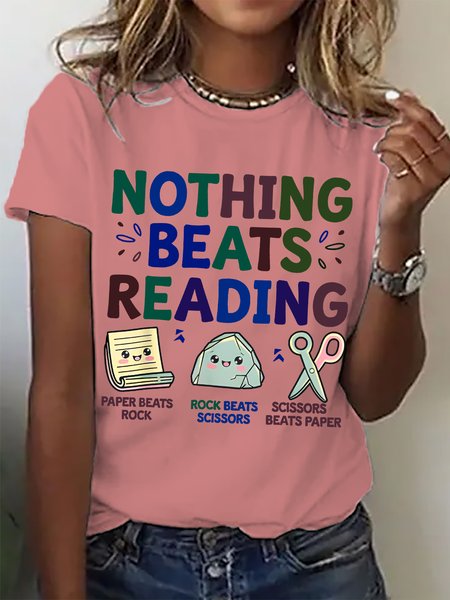 

Women's Nothing Beats Reading Librarian Book Bookworm Casual Cotton T-Shirt, Orange pink, T-shirts