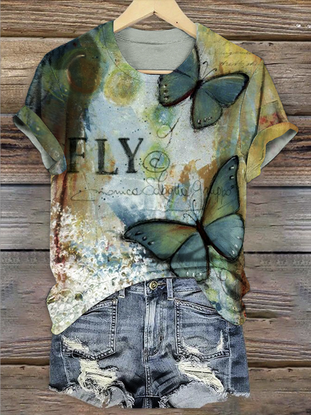 

Casual Animal Crew Neck Short Sleeve T-shirt, Green, T-shirts