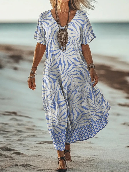 

Women Floral V Neck Short Sleeve Comfy Vintage Maxi Dress, As picture, Dresses