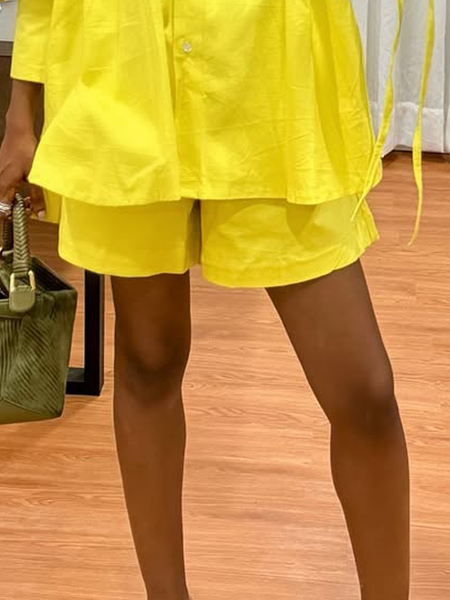 

Casual Plain Buttoned Shorts, Yellow, Shorts