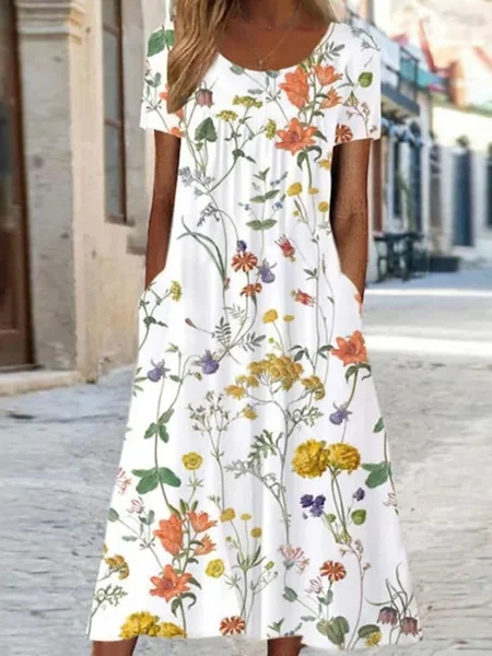 

Crew Neck Regular Fit Vacation Dress With No, As picture, Maxi Dresses