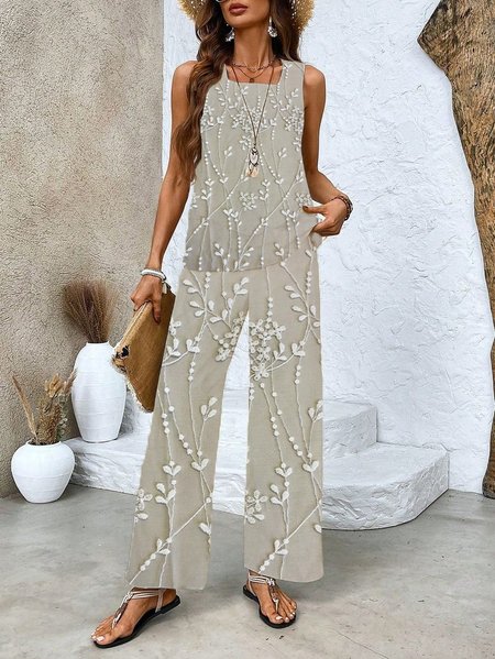 Women's Floral Printing Two-Piece Set Daily Sleeveless Casual Summer Top With Pants Matching Set, As picture, Suit Set