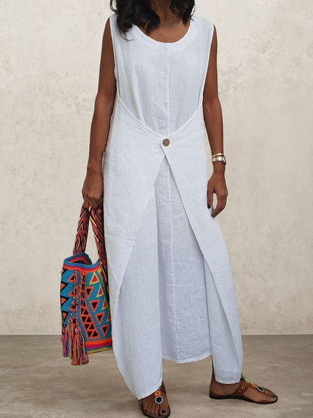 

Casual Plain linen-cotton Maxi Dress, Off white, Maxi Dresses