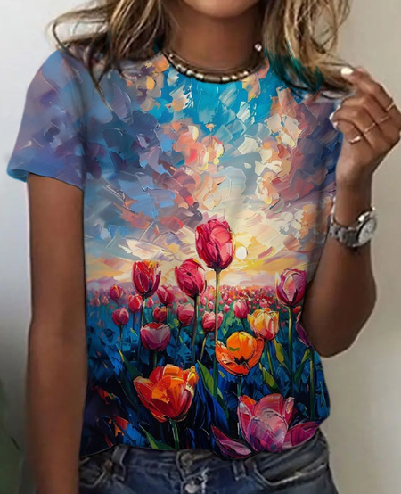 

Flowers Print T-Shirt, Wine red, T-shirts