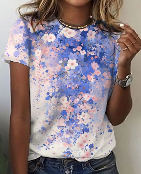 

Flowers Print T-Shirt, Purple, T-shirts