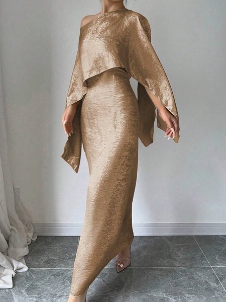 

Elegant Irregular Craftsmanship Maxi Party Dress, Champagne, Maxi Dresses