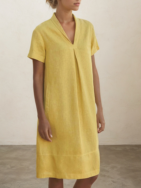 

Casual Plain Shawl Collar linen-cotton Mini Dress, Yellow, Maxi Dresses