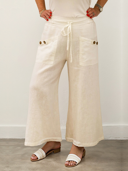 

Casual Plain Pocket Stitching linen-cotton Pant, Off white, Pants