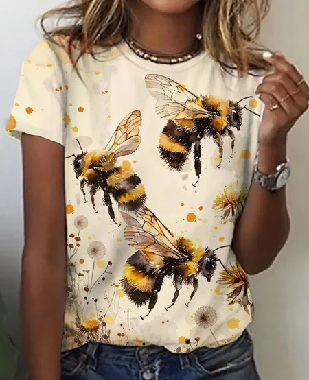 

Bees Print T-Shirt, Apricot, T-shirts