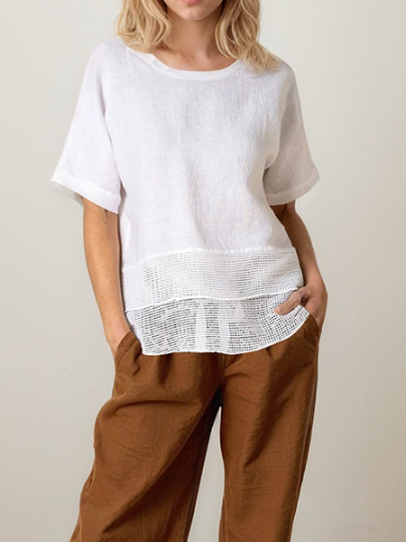 

Linen Casual Plain linen-cotton Blouse, White, Blouses & Shirts