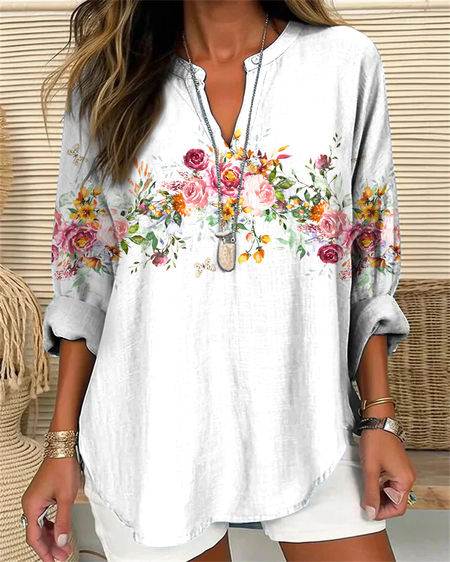 

Flowers and plants Print Blouse, White, Blouses