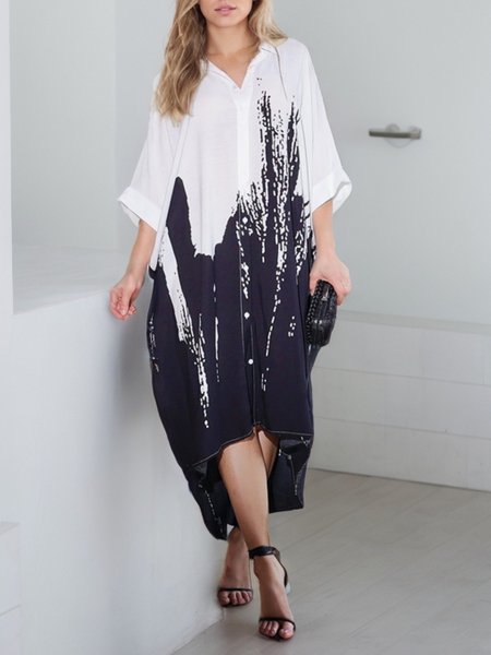 Casual Letter Pattern Collar Midi Shirt Dress, As picture, Midi Dresses