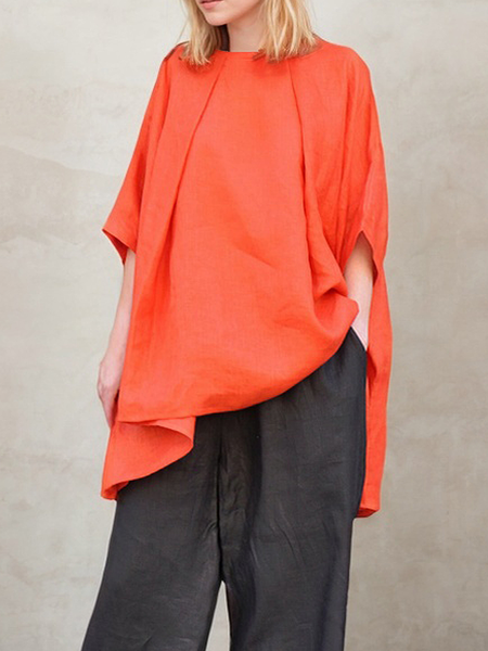 

Linen Casual Plain linen-cotton Blouse, Orange, Blouses & Shirts