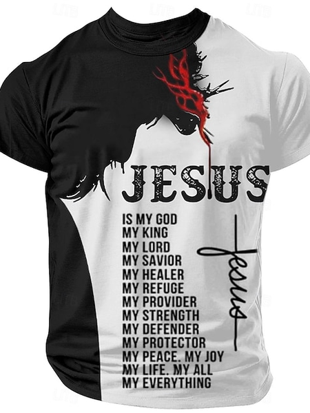 

Men's God Faith Print Loose Casual Short Sleeve T-Shirt, As picture, T-shirts