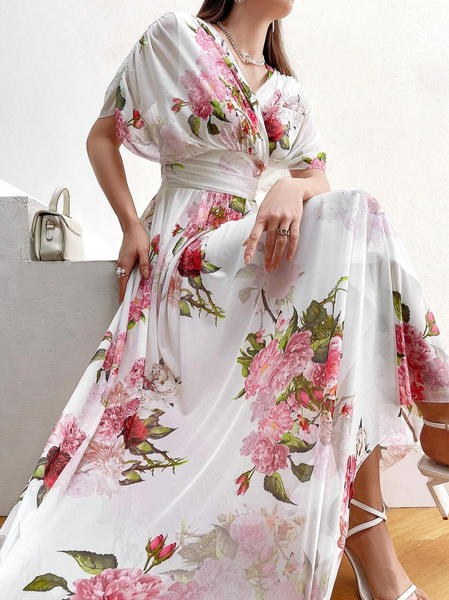 Vacation Floral Printing Maxi Dress, As picture, Maxi Dresses