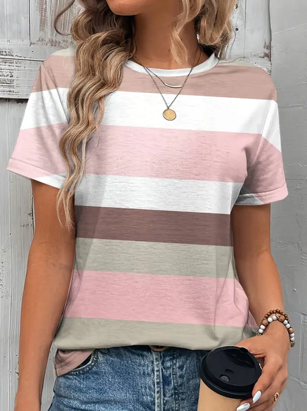 Women's Striped Short Sleeve Tee T-shirt Crew Neck Printing Casual Summer Graphic Tee Top, As picture, T-Shirts