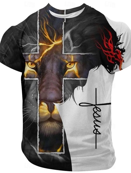 

Men's Jesus Faith Print Casual Crew Neck Short Sleeve T-Shirt, As picture, T-shirts