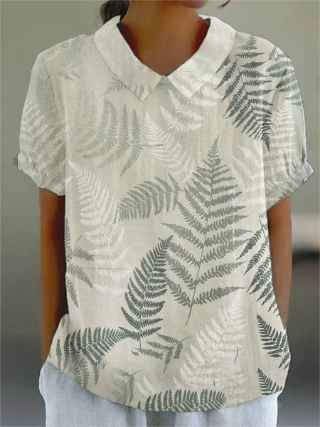 

Elegant Shawl Collar Cotton Leaf Blouse, As picture, Blouses & Shirts