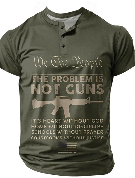 

Men's The Problem Isn't The Gun.Loose Casual Short Sleeve Henley Shirt, Army green, T-shirts