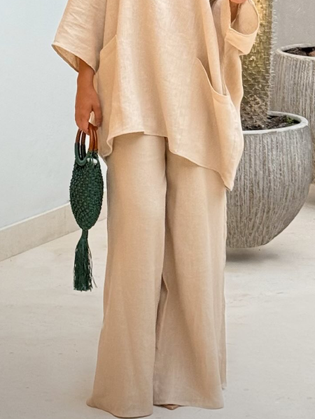 

Cotton And Linen Vacation Plain Fashion Pants, As picture, Pants