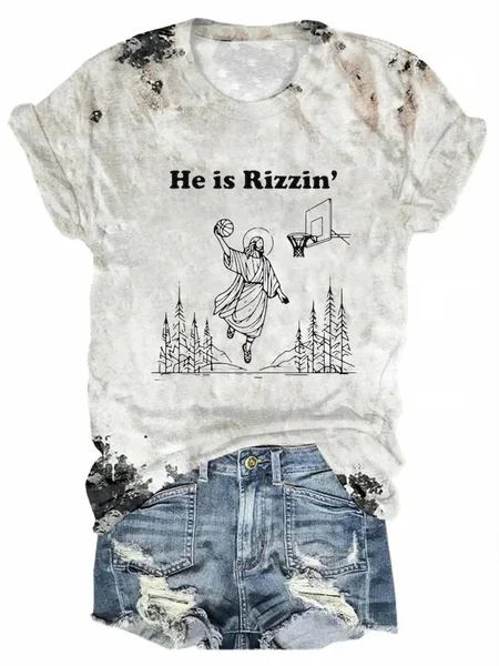

Women‘s He Is Rizzin Easter Loose Vintage T-Shirt, As picture, T-shirts