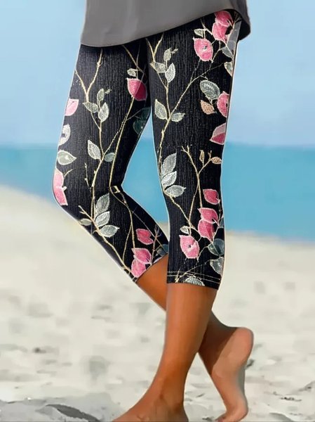 

Women's Casual Floral Spring Print Leggings, Black, Leggings