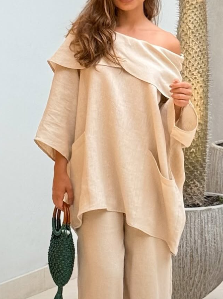 

Cotton And Linen Vacation Off Shoulder Sleeve Blouse, As picture, Blouses and Shirts