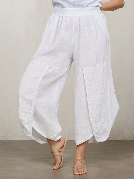 

Casual Plain Straight linen-cotton Pants, Off white, Pants