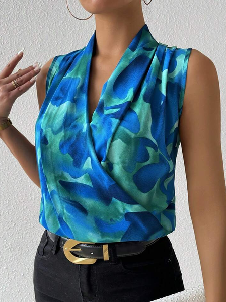 

Urban Random Print Printing V Neck Tank Top, Blue, Tanks and Camis