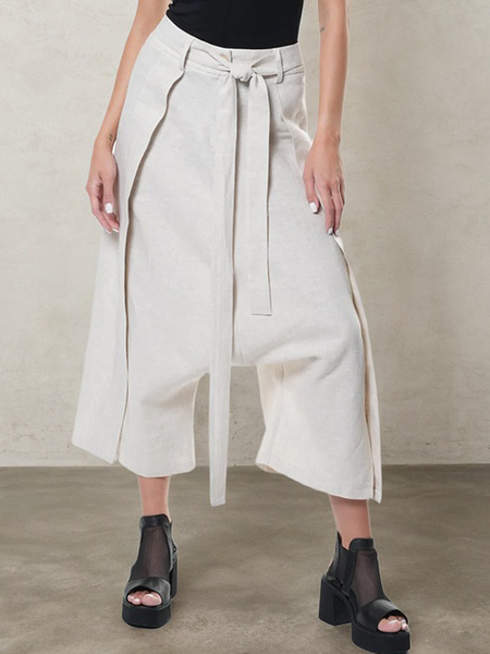 

Casual Plain linen-cotton Pant Belt, Off white, Pants