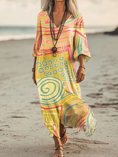 

Cotton Casual Dress With No Belt, Green, Maxi Dresses