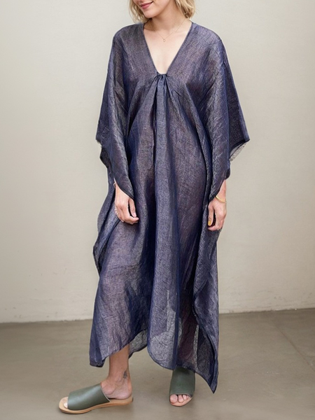Vacation Plain linen-blend Maxi Dress, Blue, Maxi Dresses