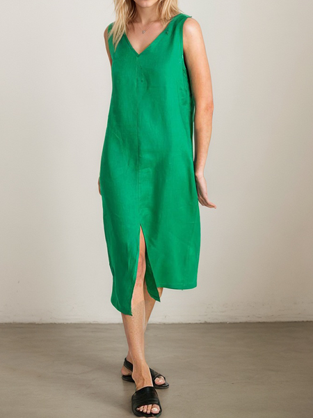 

Vacation Plain linen-cotton Midi Dress, Green, Maxi Dresses