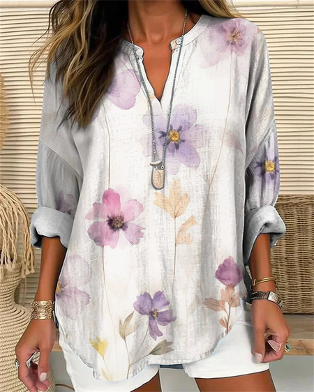 

Flowers and plants Print Blouse, White, Blouses