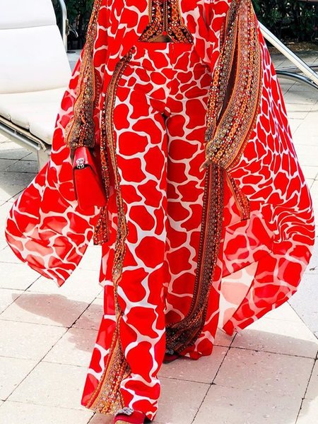 

Vacation Geometric Wide Leg Pants, Red, Pants