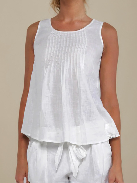 

Linen Casual Plain linen-cotton Tank Top, Off white, Tank Tops & Camis