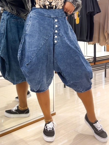 

Loose Casual Plain Denim Shorts, Blue, Shorts
