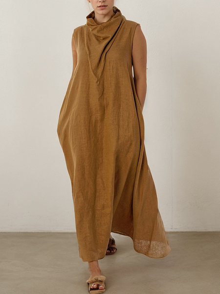 

Vacation Plain linen-cotton Maxi Dress, Light brown, Maxi Dresses