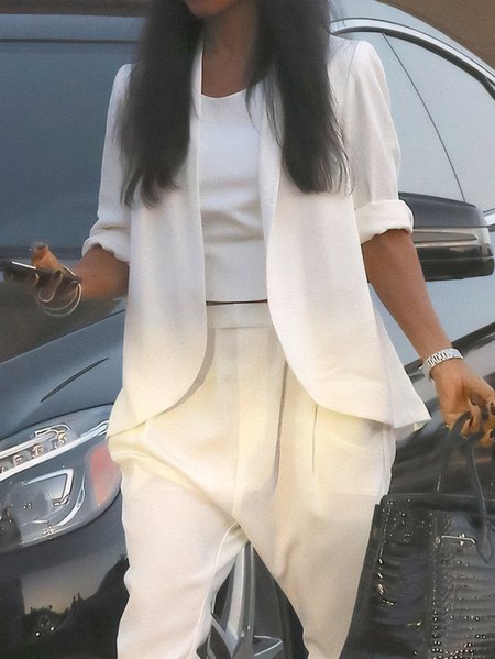 

Plus Size Urban Plain Shawl Collar Blazer, White, Plus Outerwear