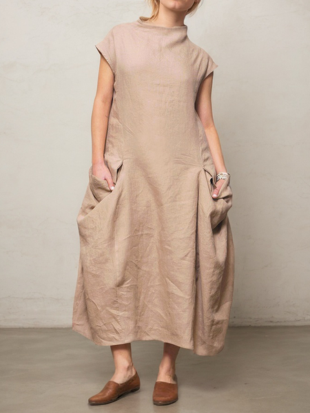 

Casual Plain linen-cotton Midi Dress, Apricot, Maxi Dresses