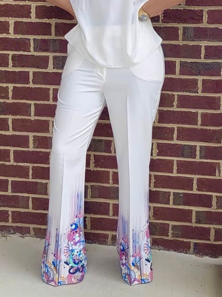 

Urban Random Print Straight Pants, White, Pants