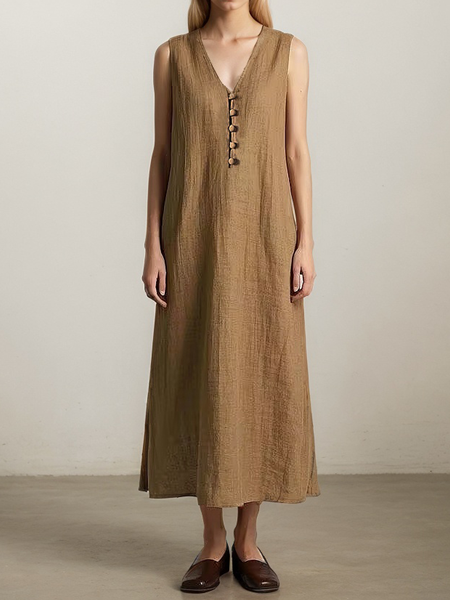 

Casual Plain linen-cotton Maxi Dress, Brown, Maxi Dresses