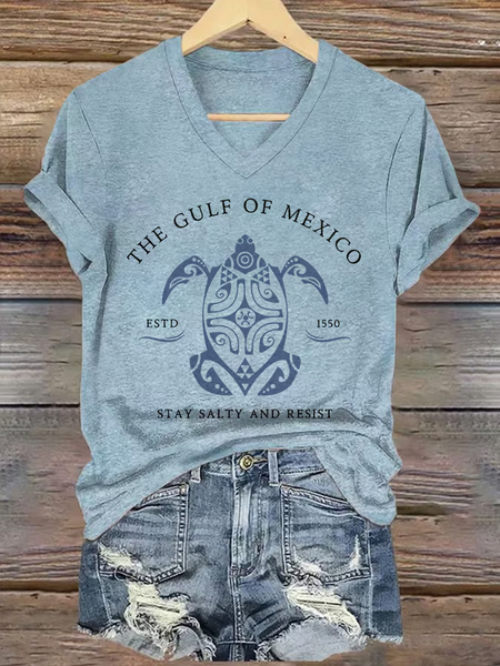 

Women's Gulf Of Mexico Printed V Neck T-Shirt, Light blue, T-shirts