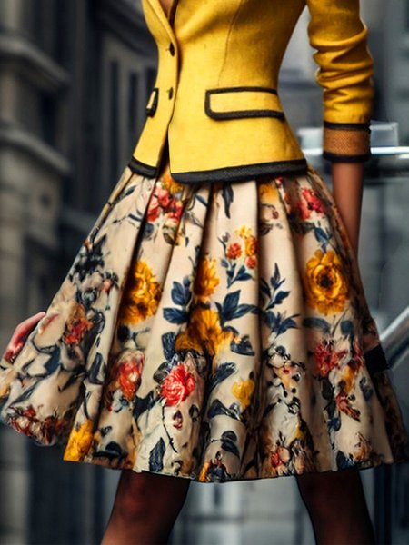 

Urban Printing Floral Knee Length Skirt, As picture, Skirts