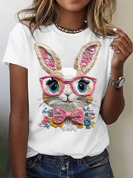 

Ladies cute bunny print T-shirt, White, T-shirts